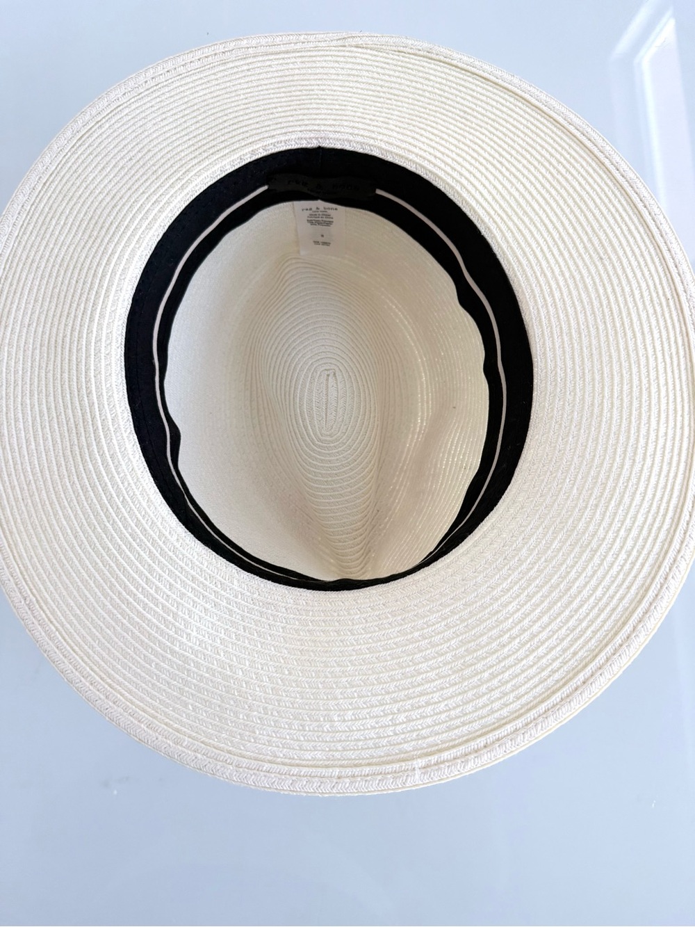 Rag & Bone City Straw Fedora Hat Cream Logo Band Size S New - Picture 7 of 9